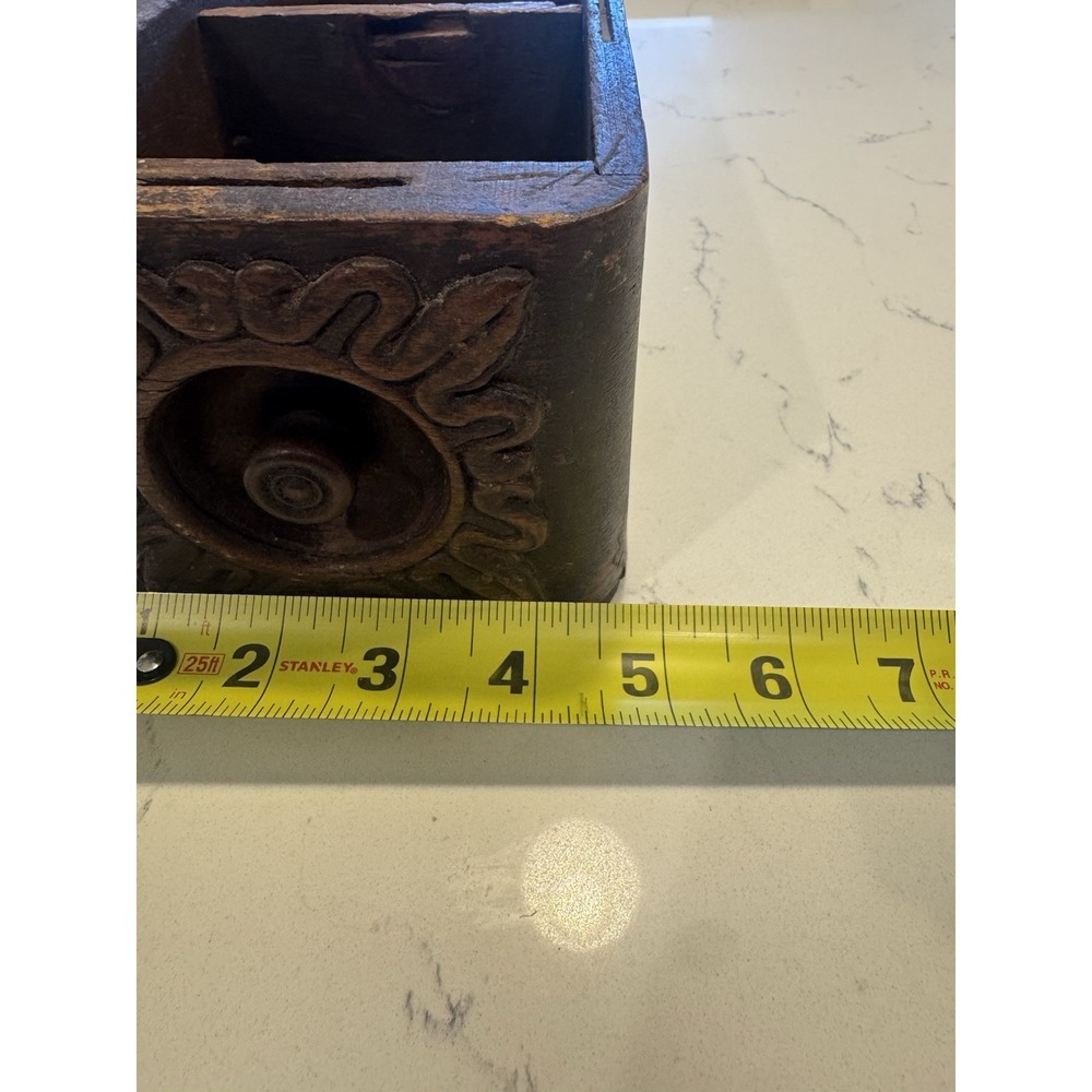 Vintage Carved Wood Box 3 Slot Farmhouse Kitchen Holder/Organizer Rustic Decor - Picture 13 of 15